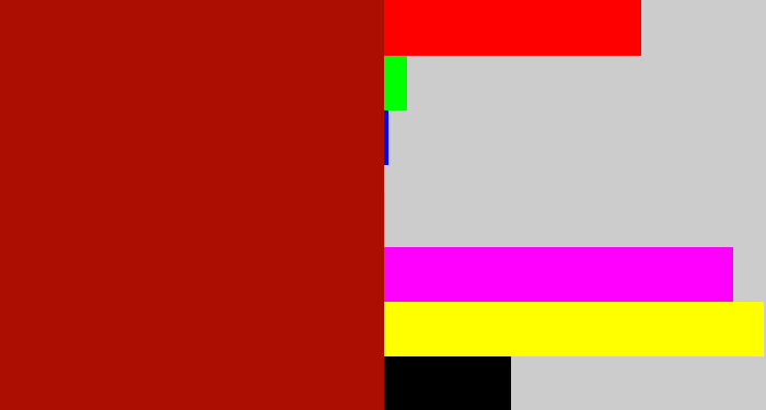 Hex color #ac0f02 - darkish red