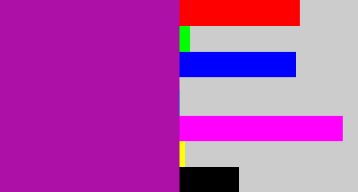 Hex color #ac10a6 - barney purple