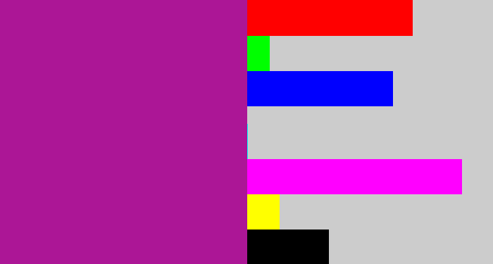 Hex color #ac1696 - barney purple