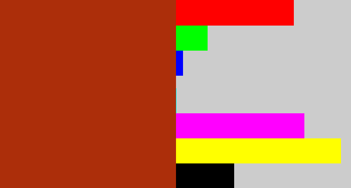 Hex color #ac2e0a - rusty red