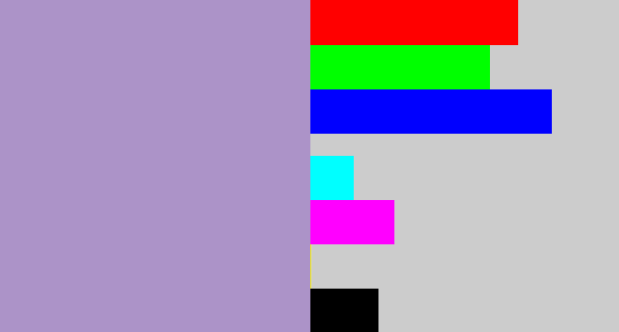 Hex color #ac93c8 - pale purple
