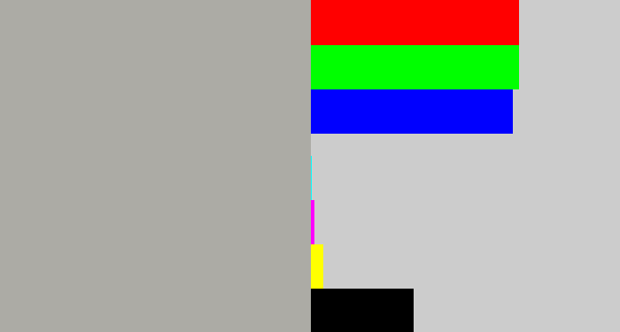 Hex color #acaba5 - greyish