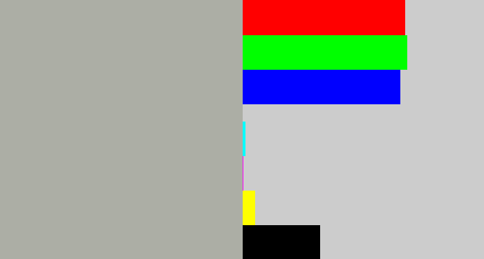 Hex color #acaea5 - greyish