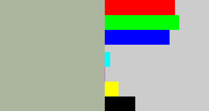 Hex color #acb69f - greyish