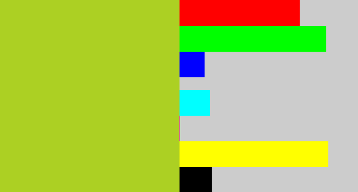 Hex color #acd023 - yellowish green