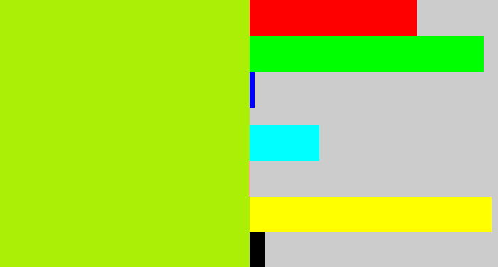 Hex color #acef06 - lemon green