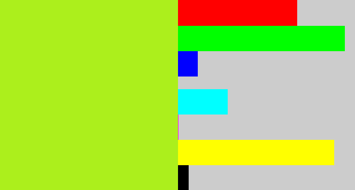 Hex color #acef1c - yellowish green