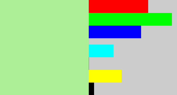 Hex color #acef96 - pale light green