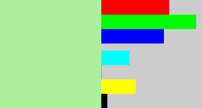 Hex color #acef9d - pale light green