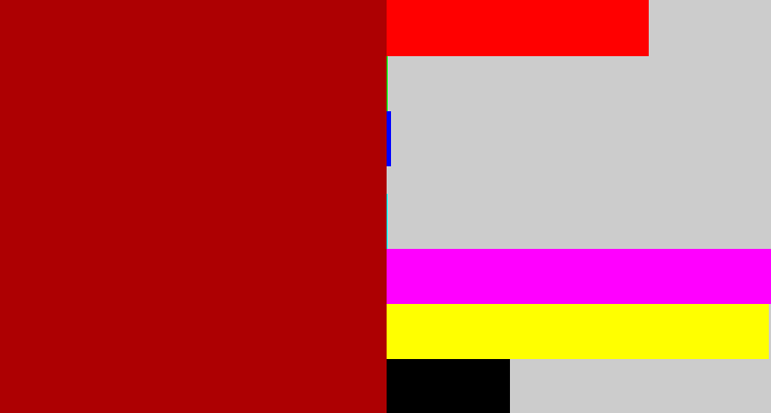 Hex color #ad0002 - darkish red