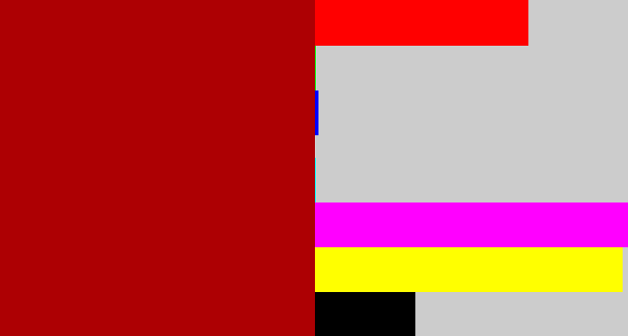 Hex color #ad0003 - darkish red
