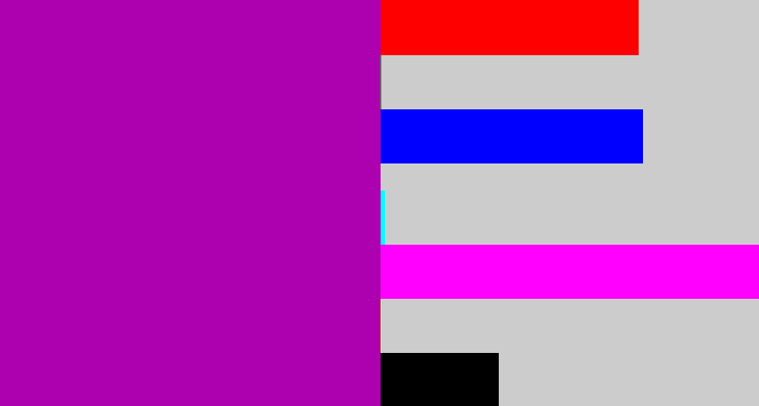 Hex color #ad00af - barney purple