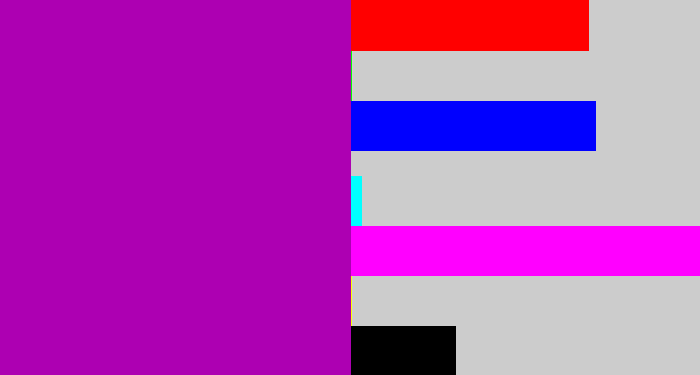 Hex color #ad00b2 - barney purple