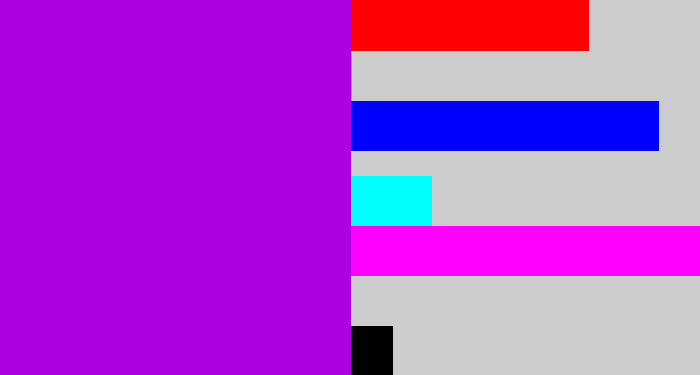 Hex color #ad00e0 - vibrant purple