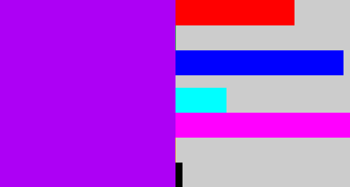 Hex color #ad00f5 - bright violet