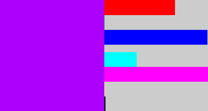 Hex color #ad00fc - bright violet
