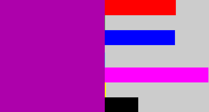 Hex color #ad01ab - barney purple