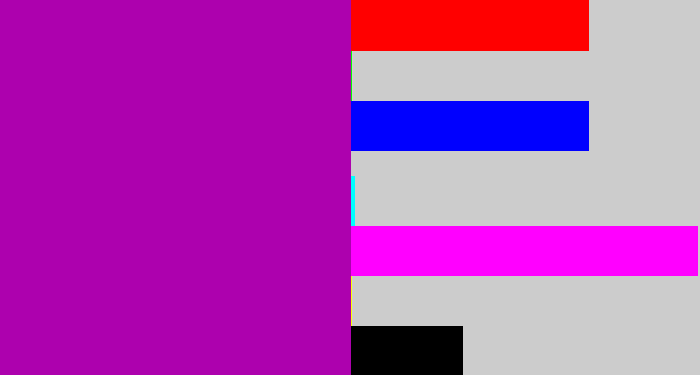 Hex color #ad01ae - barney purple