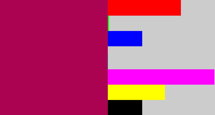 Hex color #ad0251 - purplish red