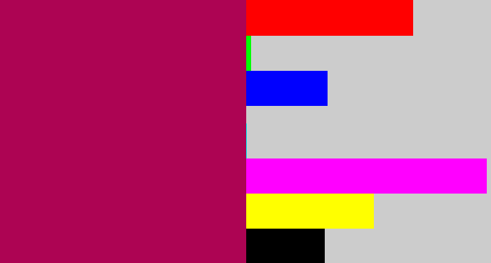Hex color #ad0453 - purplish red