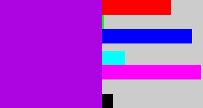 Hex color #ad04e2 - vibrant purple