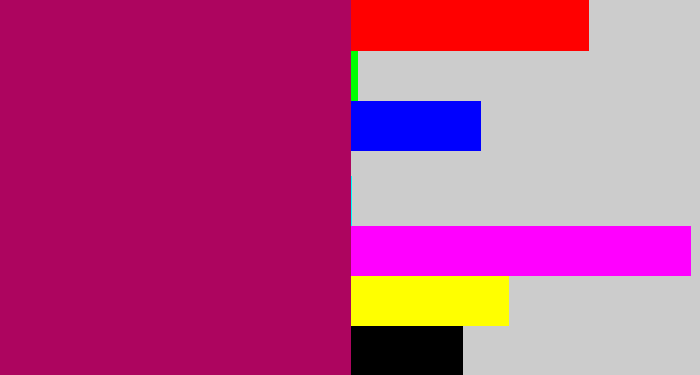 Hex color #ad055f - deep magenta