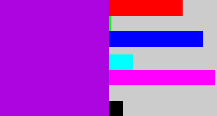 Hex color #ad05df - vibrant purple