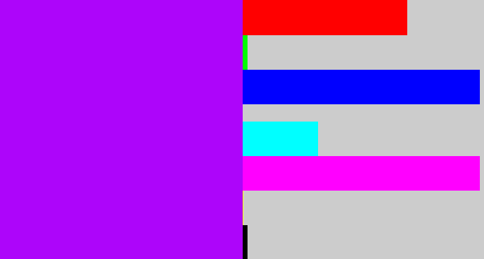 Hex color #ad05fa - bright violet