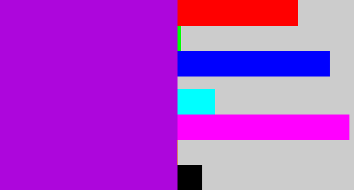 Hex color #ad06dc - vibrant purple