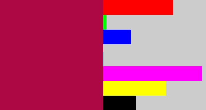 Hex color #ad0744 - purplish red