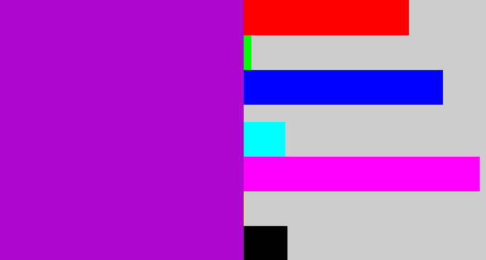 Hex color #ad07d0 - vibrant purple