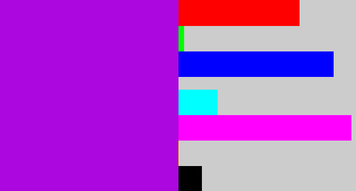 Hex color #ad07df - vibrant purple