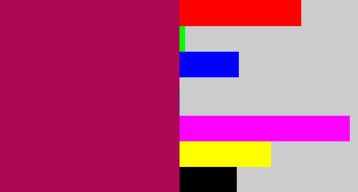 Hex color #ad0854 - purplish red