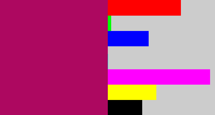 Hex color #ad0860 - deep magenta