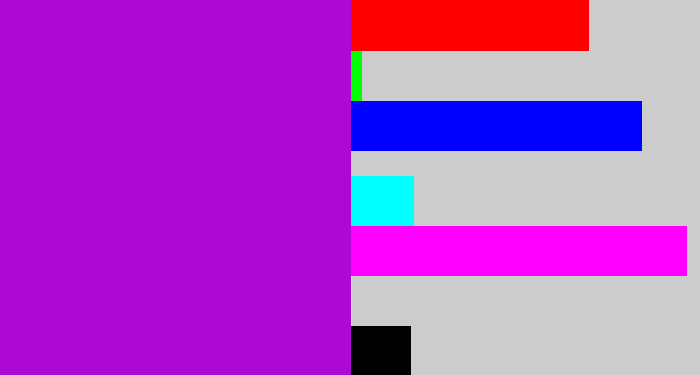 Hex color #ad08d4 - vibrant purple