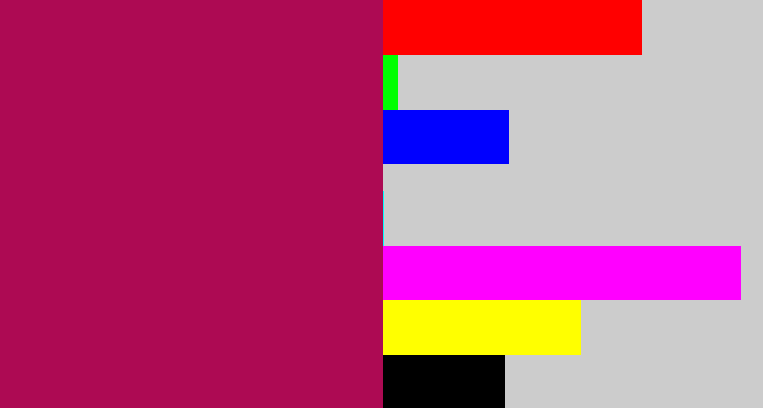 Hex color #ad0a53 - purplish red