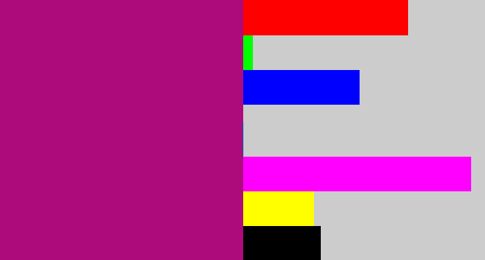 Hex color #ad0a7b - magenta