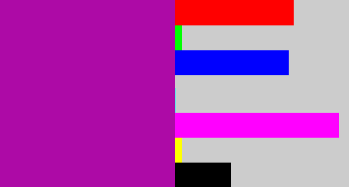 Hex color #ad0aa6 - barney purple