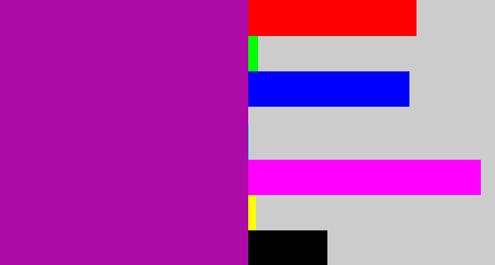 Hex color #ad0aa7 - barney purple