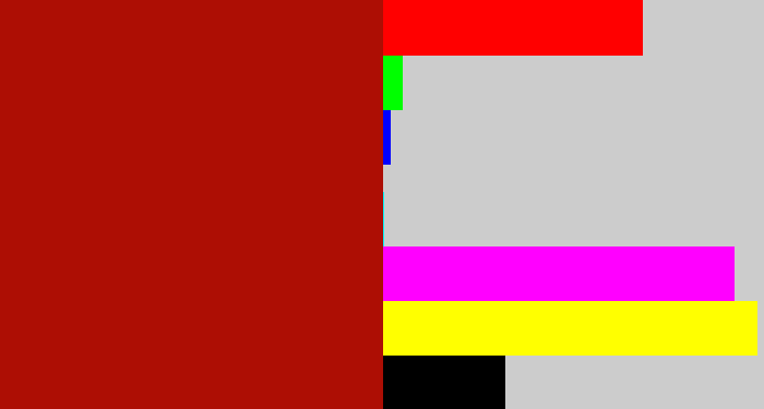 Hex color #ad0e04 - darkish red