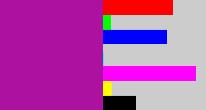 Hex color #ad119f - barney purple