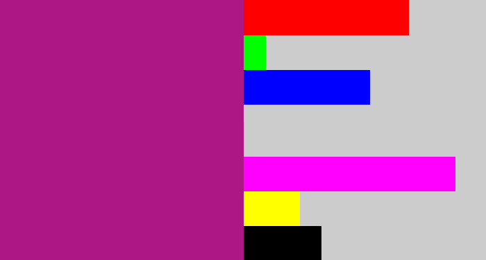 Hex color #ad1685 - barney purple