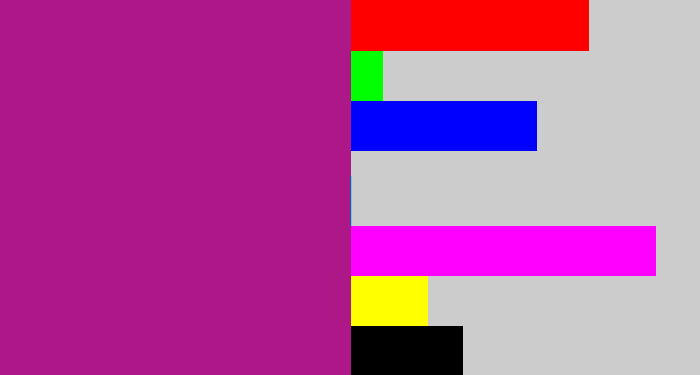 Hex color #ad1787 - barney purple