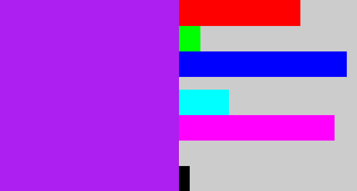 Hex color #ad1ff0 - electric purple