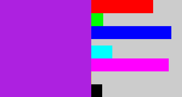 Hex color #ad21e0 - violet