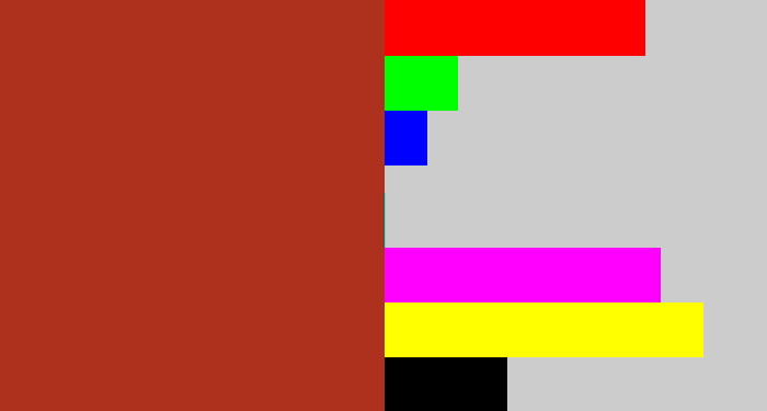 Hex color #ad311d - brick