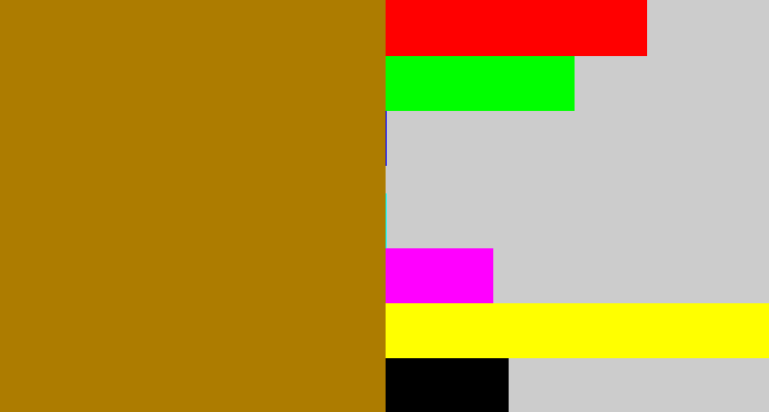 Hex color #ad7c00 - mustard brown