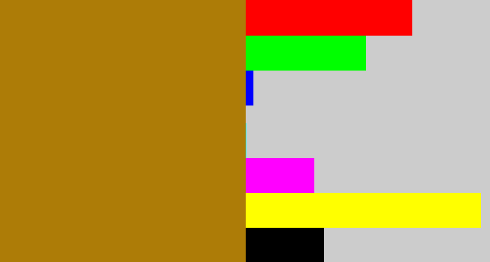 Hex color #ad7c07 - mustard brown