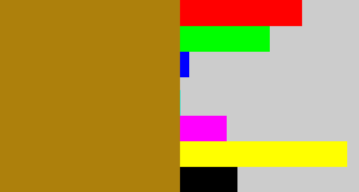 Hex color #ad800c - mustard brown
