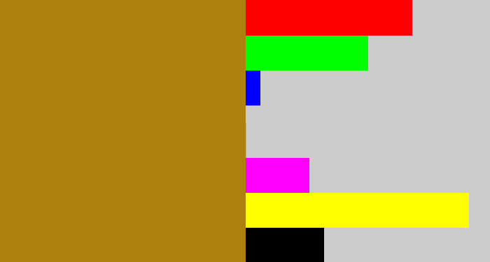 Hex color #ad800f - mustard brown